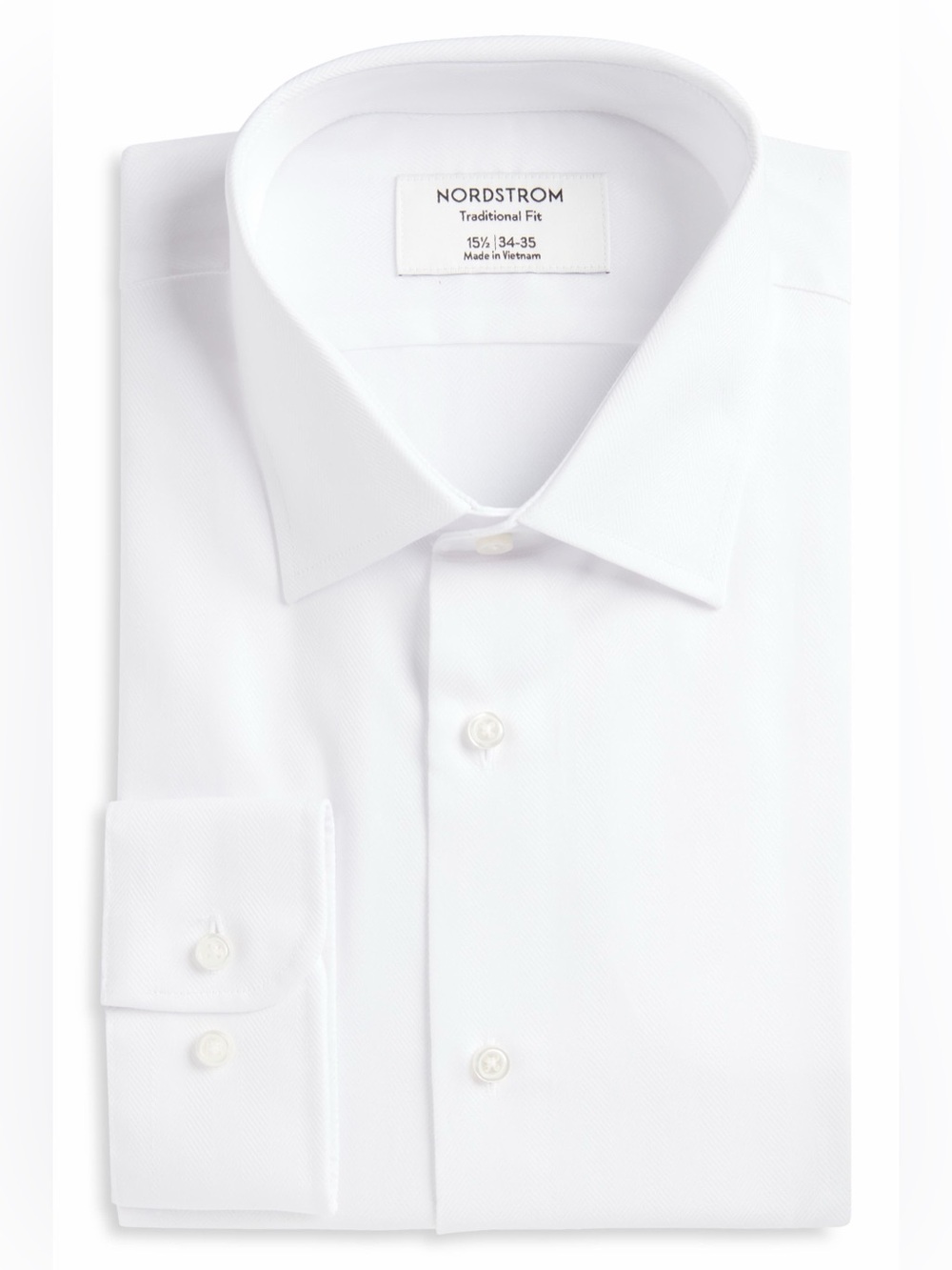 Nordstrom Traditional Fit Solid Herringbone Dress Shirt White 16 32/33 EUC - Picture 6 of 8